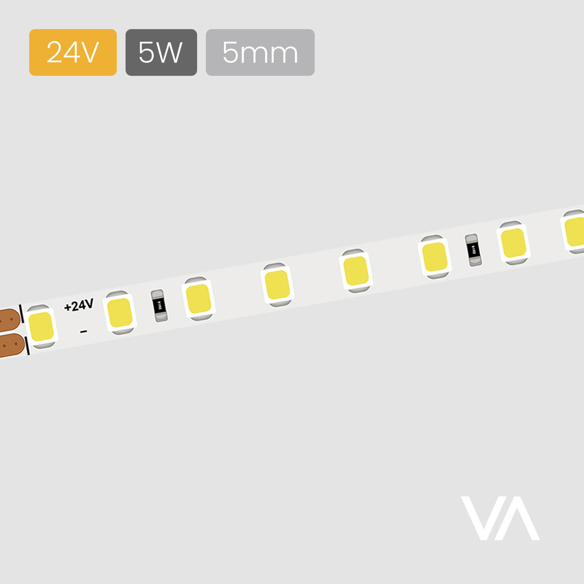 VOXAURA SMD LED-Ribbon, LS4000, 24V, 5W/m, 5mm, 2-pin Monochrome, 128 LEDs/m, IP20, 5m