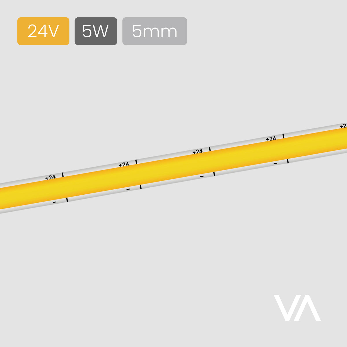 VOXAURA COB LED-Ribbon, LS4030, 24V, 5W/m, 5mm, 2-pin Monochrome, 320 LEDs/m, IP20, 5m