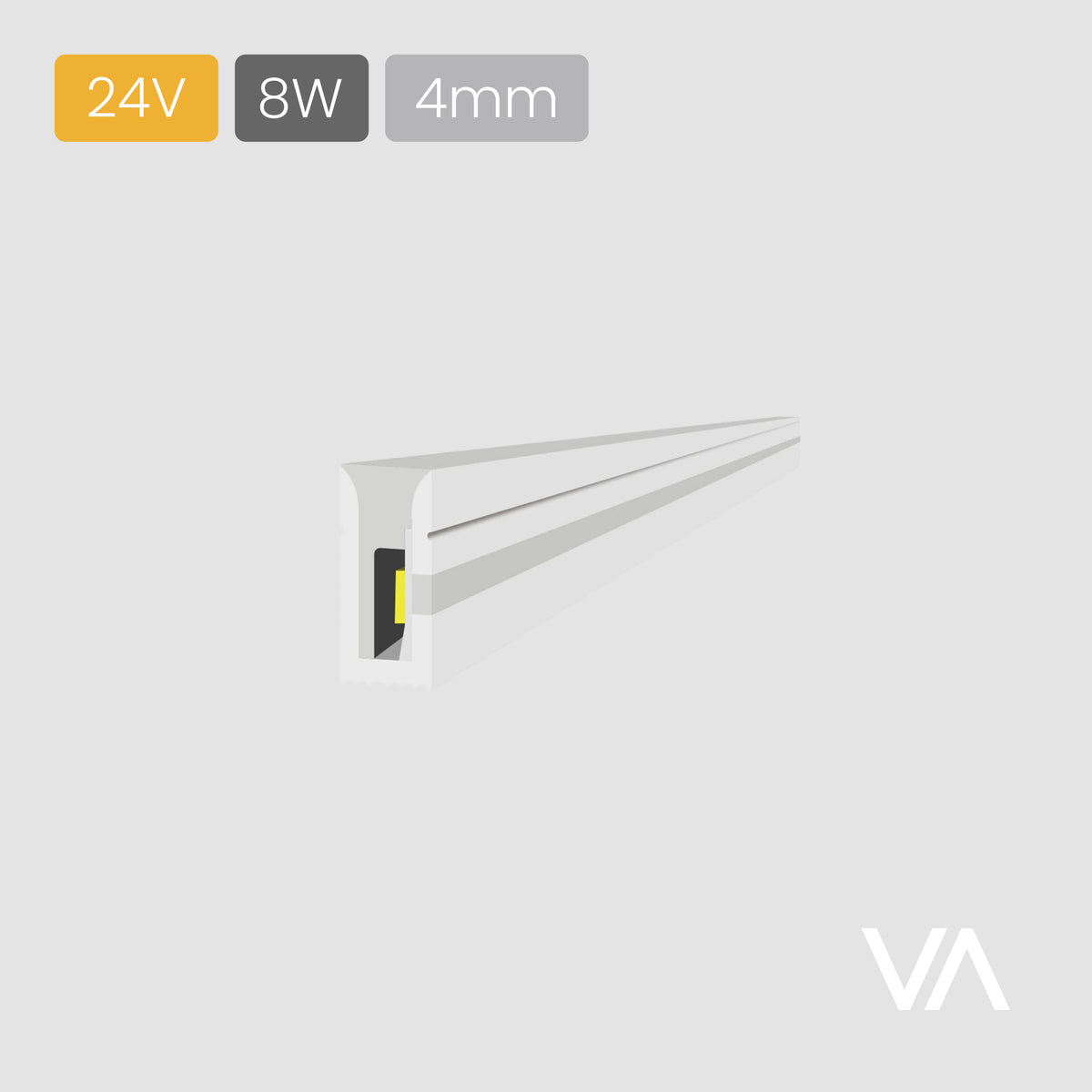 VOXAURA Silicone LED-Ribbon, LS4040, 24V, 8W/m, 4mm, 2-pin Monochrome, 320 LEDs/m, IP44, 5m