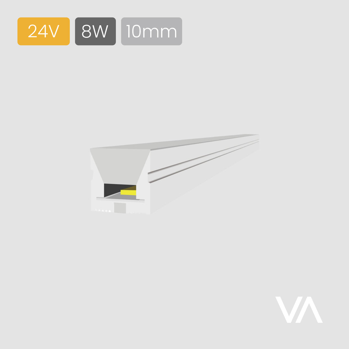 VOXAURA Silicone LED-Ribbon, LS4041, 24V, 8W/m, 10mm, 2-pin Monochrome, 320 LEDs/m, IP44, 5m