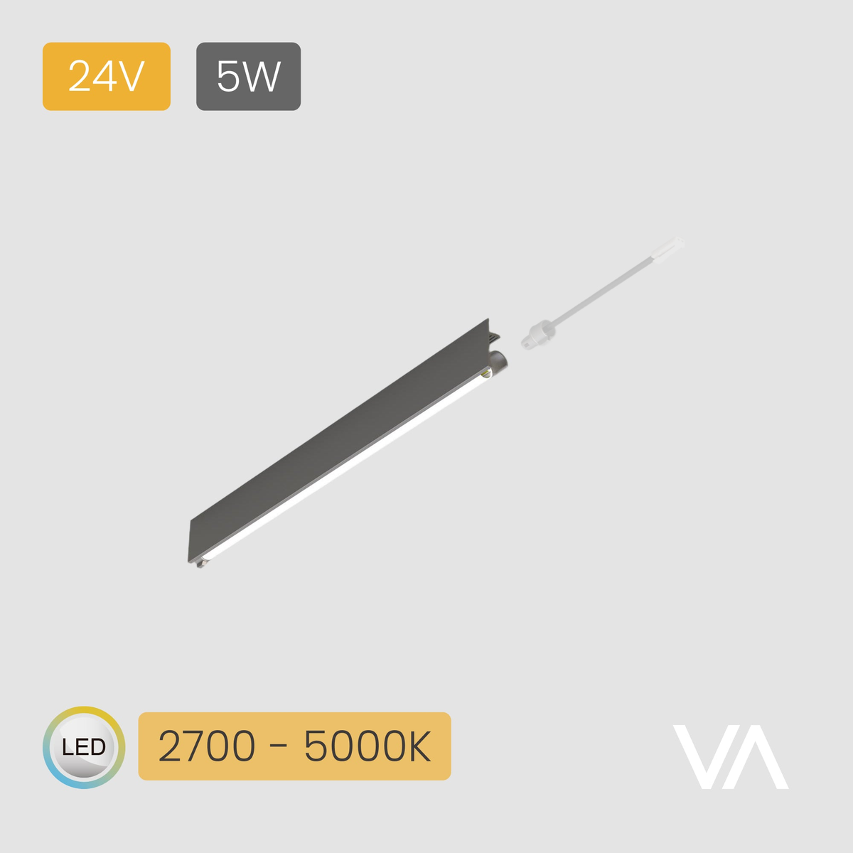 VOXAURA PL4011 linear light — connection accessory shown at reduced opacity
