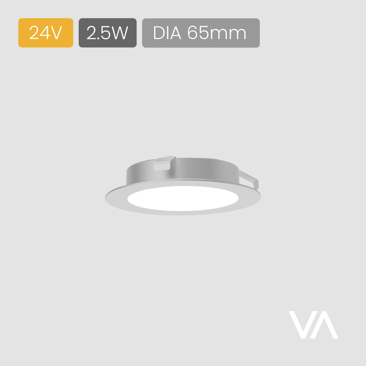 VOXAURA Down light, SL4004, 24V, 2.5W, 2-pin Monochrome, DIA 65mm, Silver-grey