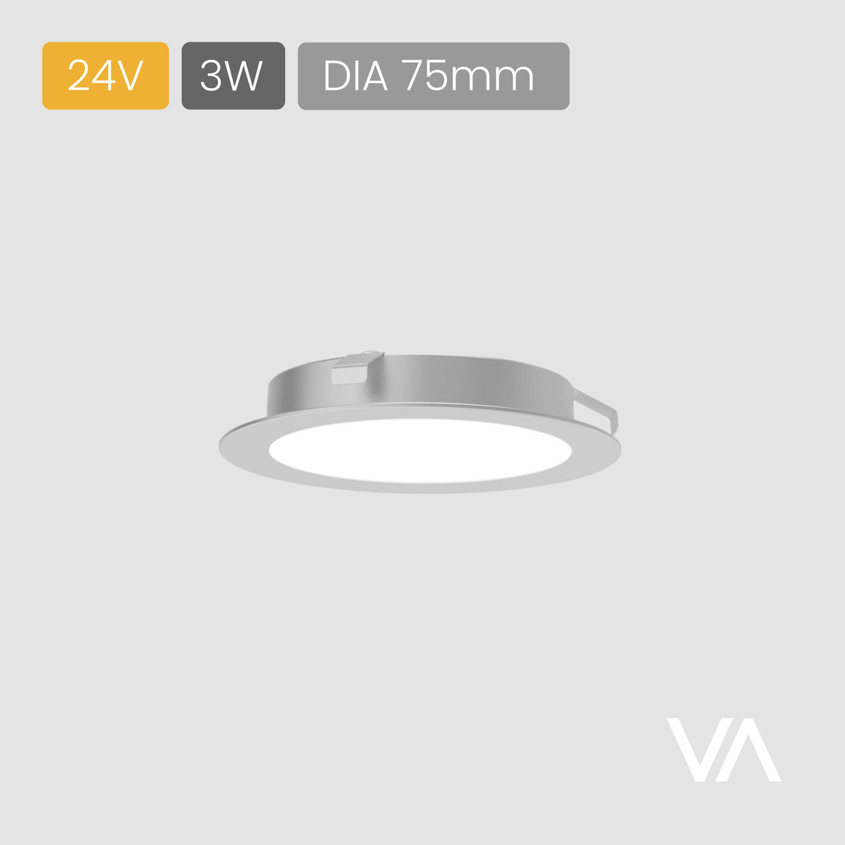 VOXAURA Down light, SL4005, 24V, 3W, 2-pin Monochrome, DIA 75mm, Silver-grey